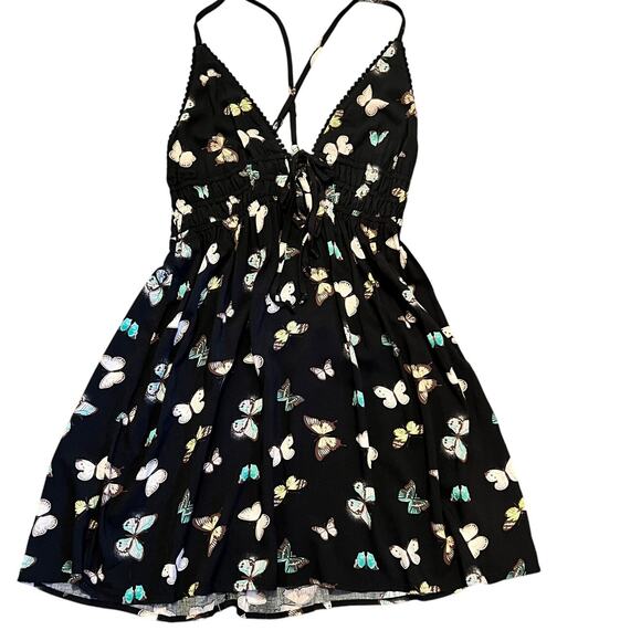 Wild Fable Butterfly Print Sleeveless Fit & Flare Mini Dress Womens Size M Black - Picture 2 of 7
